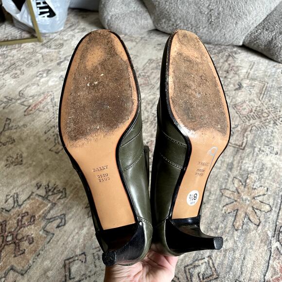 Bally "Tigas" Tall Green Leather Designer Italian Heeled Boots EU39 / US8.5 EUC - Picture 7 of 12
